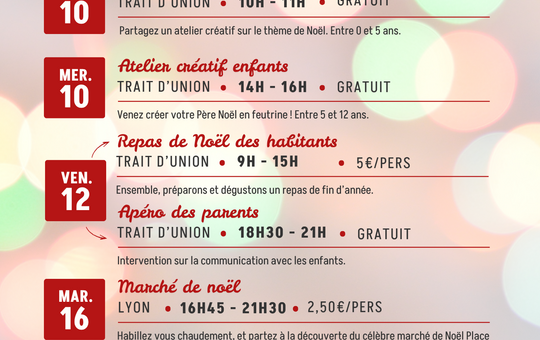 Trait d'Union - programme de décembre 2025