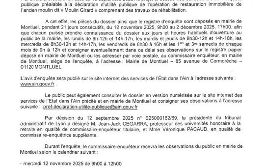 Restauration du château dit " Moulin Girard" - Enquête publique